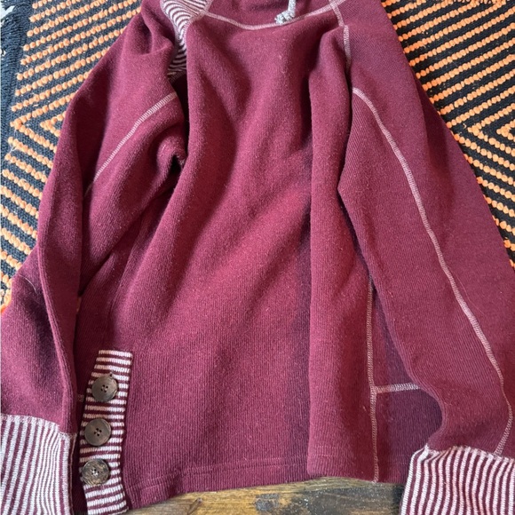 PrAna Sweater Women Burgundy Cream Lucia Wool Blend Mock Neck Pullover Boho Sz L - Picture 4 of 5